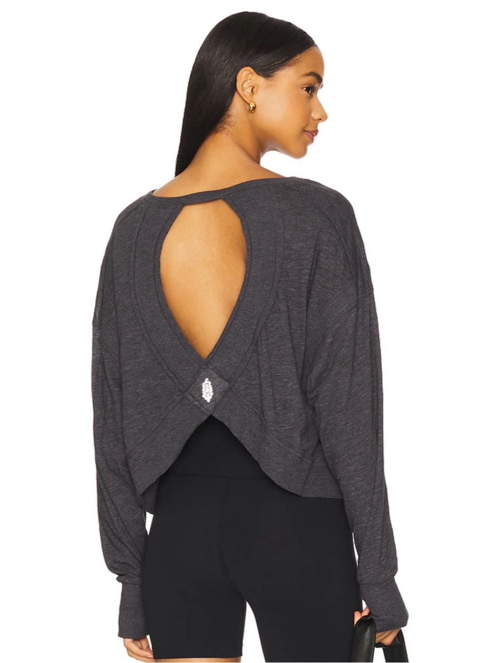 Charcoal Open-Back Long Sleeve Women's Top